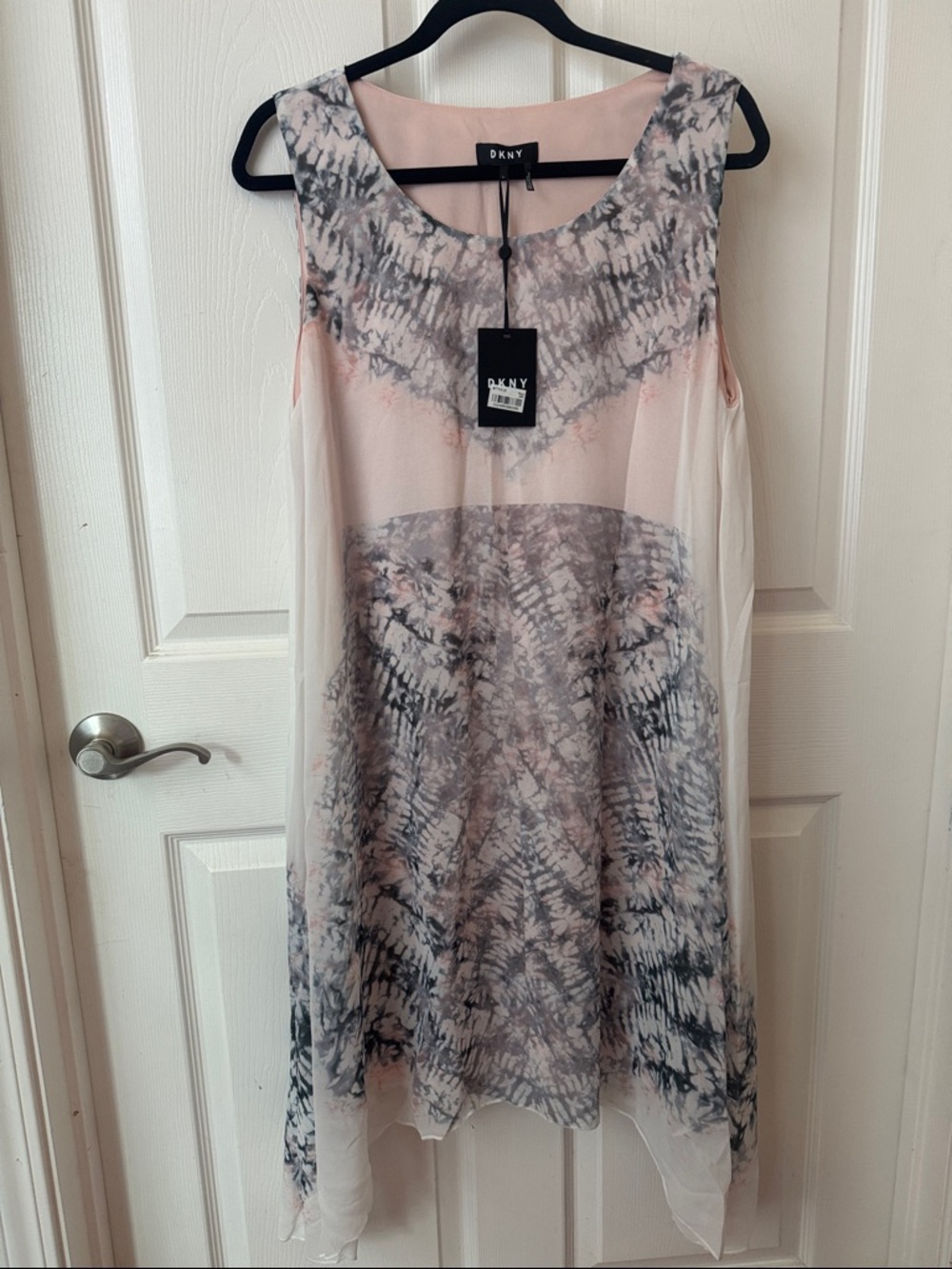 DKNY Modern Boho Chiffon Overlay Dress with Gray Pattern